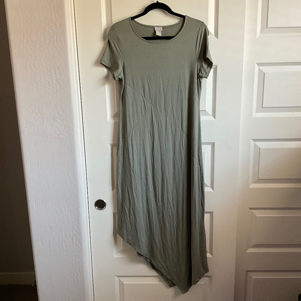 Chico’s Maxi Asymmetrical Hem Green T-Shirt Dress - Size‎ Small
